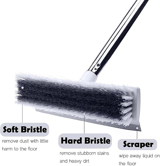 Zorzel Adjustable Floor Scrub Brush with Long Handle 2in1 Stiff Bristle Scrubber and Squeegee Perfect for Cleaning Deck Bathroom Tub Tile Grout Kitchen Swimming Pool Patio Garages - Image 2