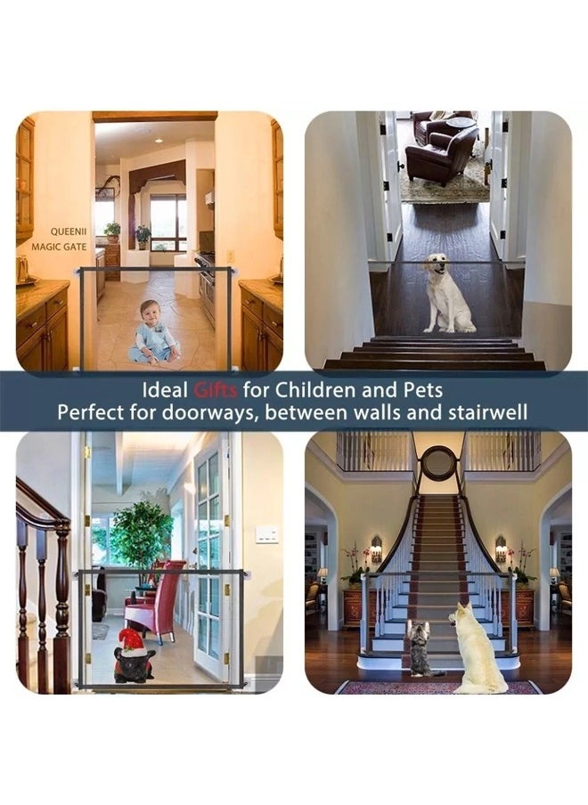 Beauenty - Portable Mesh Baby Gate Mesh Magic Pet Dog Gate for Stairs Doorways Hallways Easy-Install Child's Safety Gates Folding for Indoor and Outdoor Safety Gate Easy to Use Baby Gate for Stairway, Black - Image 1