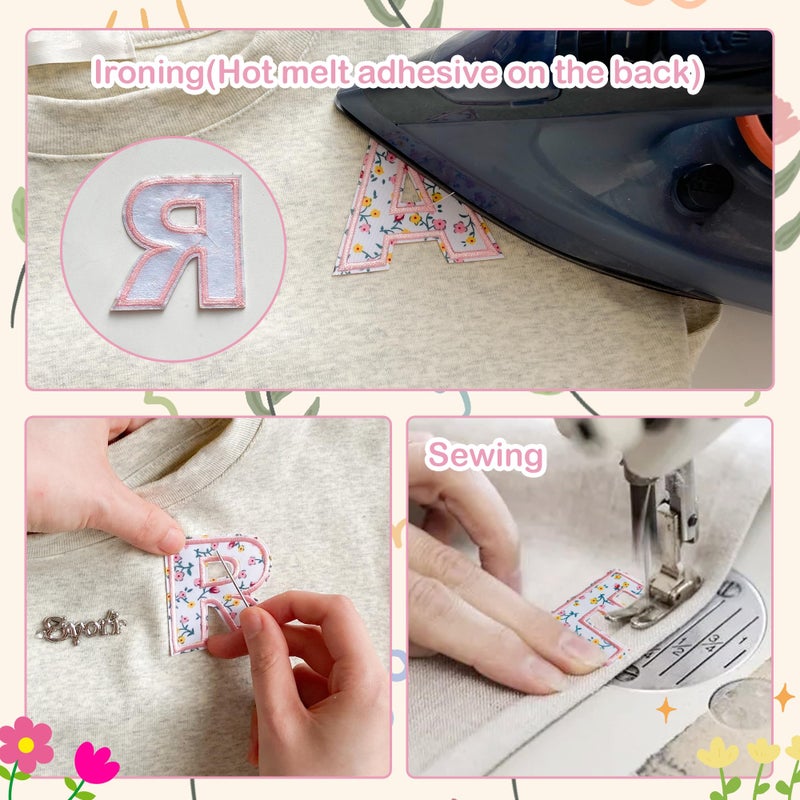 Jongdari 26pcs Iron on Letters for Clothing, Flower Embroidery Varsity Alphabet Letterman Decorate Repair Patches with Ironed Adhesive for Shirts Jackets Hats Jeans Shoes Bags - Blue - Image 3
