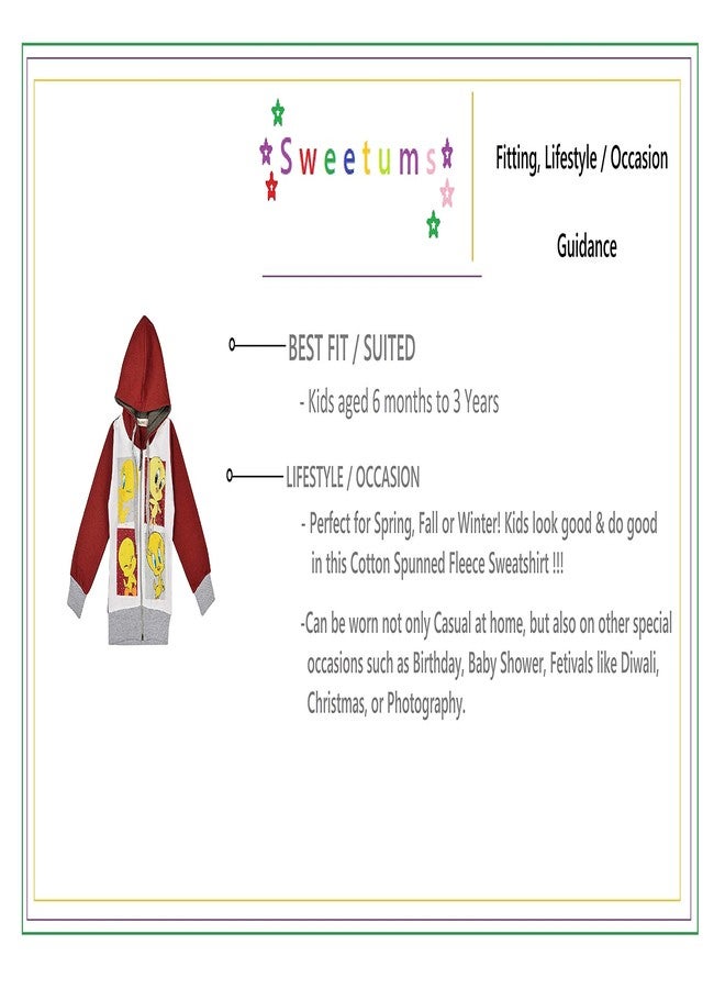 Sweetums Girls' Hooded Sweatshirt (Tweety, Cartoon, Zipped, Maroon Red, 6 Months Upto 3 Years) (6-12 Months) - Image 4