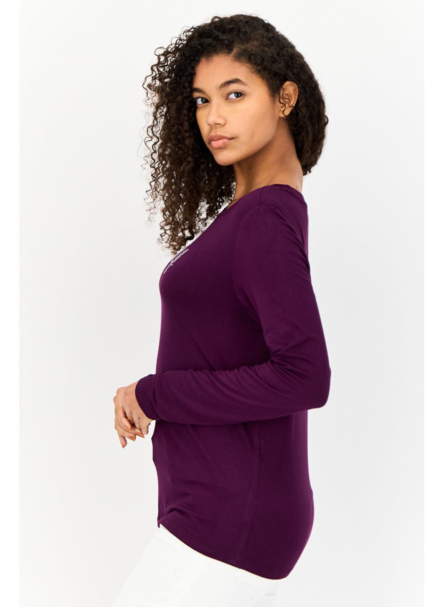 Juicy Couture Women Round Neck Long Sleeve Embellished Logo T-Shirt, Wine  - Image 2