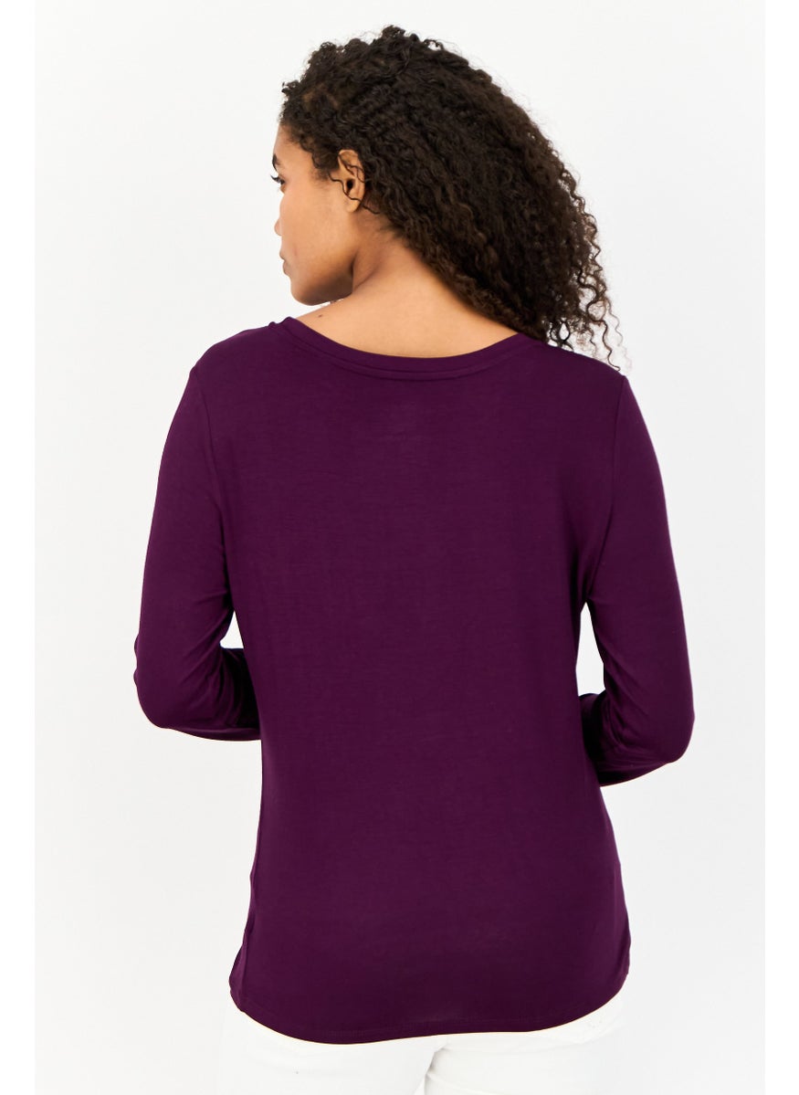 Juicy Couture Women Round Neck Long Sleeve Embellished Logo T-Shirt, Wine  - Image 3
