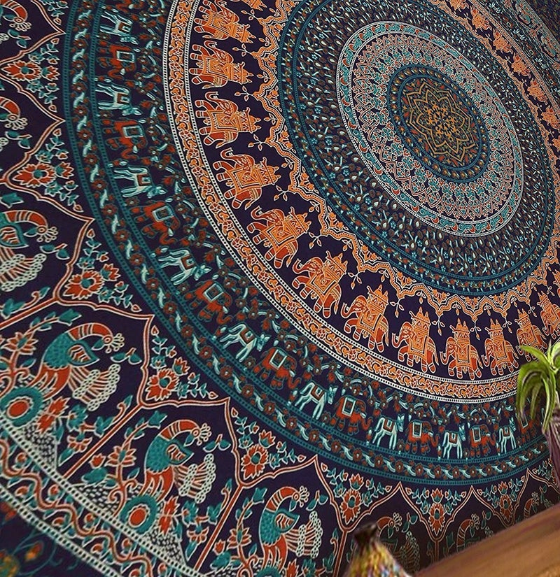 Bless International Indian-hippie-gypsy Bohemian-psychedelic Cotton-mandala Wall-hanging-tapestry-multi-color Large-mandala Hippie-tapestry (Golden Blue, King (88x104Inches)(225x265Cms)) - Image 3