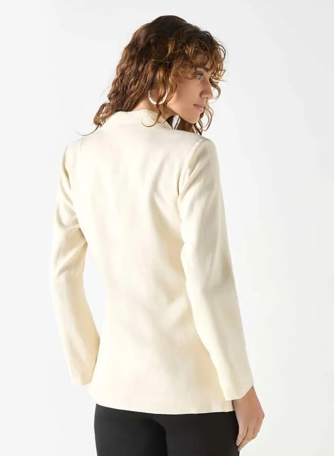 Iconic Iconic Textured Wrap Jacket with Notched Lapel and Tie-Up Detail