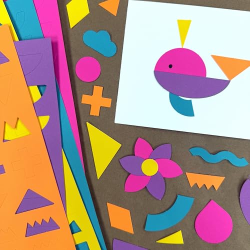 FreshCut Crafts ARTshapes 840 pc Creative Paper Shapes Pack with 70+ Idea Guide - US Made Card Stock - Punch Out Funky DIY Craft Supplies for Whimsical Art Designs, Paper Crafts, and Pattern Play 5 Festive Colors - Image 2