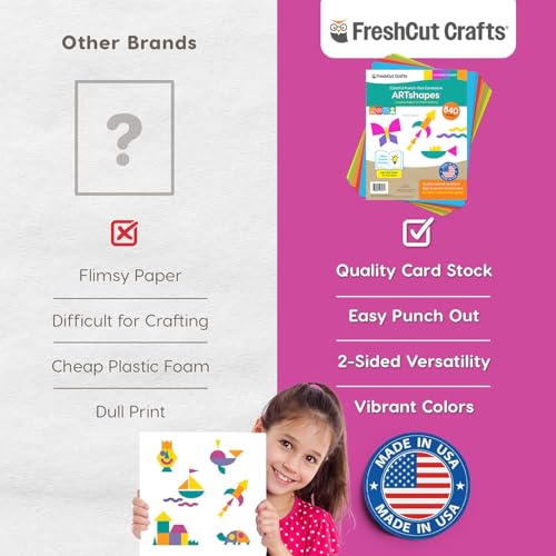 FreshCut Crafts ARTshapes 840 pc Creative Paper Shapes Pack with 70+ Idea Guide - US Made Card Stock - Punch Out Funky DIY Craft Supplies for Whimsical Art Designs, Paper Crafts, and Pattern Play 5 Festive Colors - Image 5