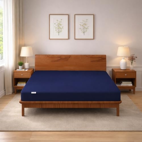 MY ARMOR Waterproof Mattress Protector Queen Size, 78"x60", 6.5x5 feet, Double Bed Protector Sheet Cover, Breathable and Ultra Soft Fitted Terry Cotton Feel Fabric, Elastic Skirting, Navy Blue - Image 2