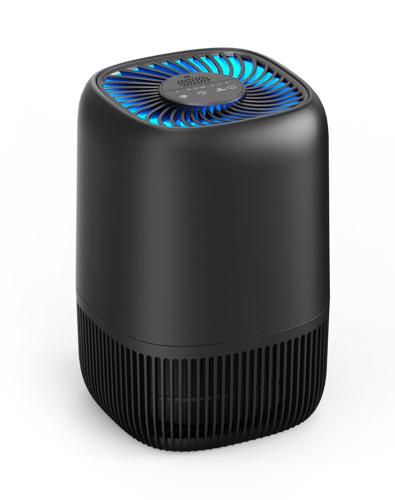 Air Purifiers for Office with H13 True HEPA Filter Up to 1076 Ft for Pet Family Pollen Smoke Compact Air Cleaner with 3 Speeds Timer Aroma Quiet 360Intake for Home Bedroom JH12Black