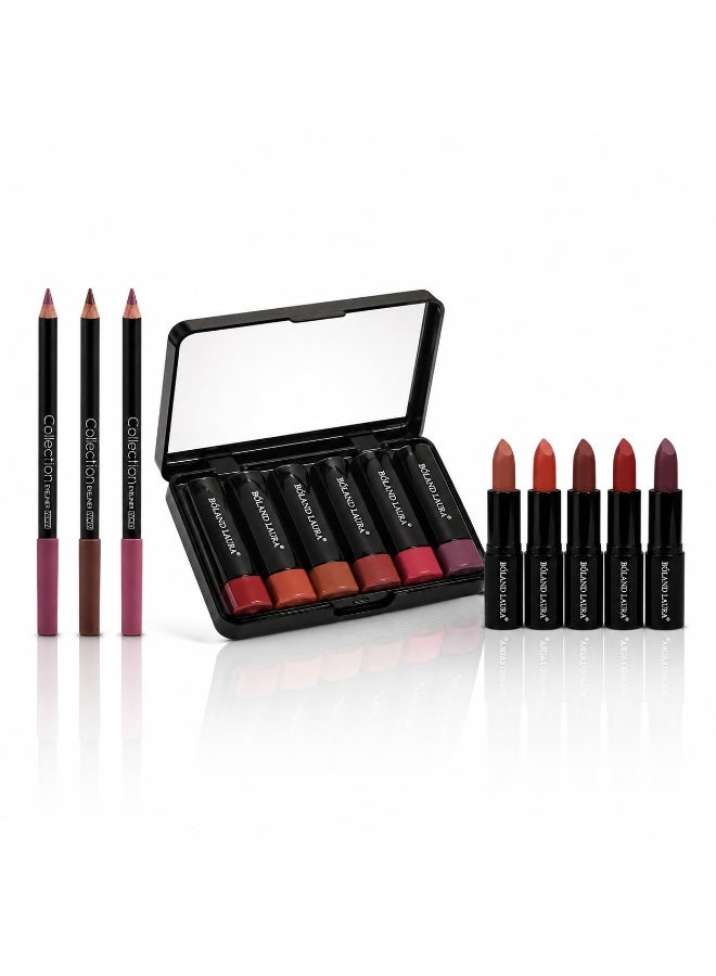 BOLAND LAURA Luxury Matte Lipstick Set with Professional Lip Liners – 6 Long-Lasting Velvet Shades + 3 Precision Lip Pencils - Image 1