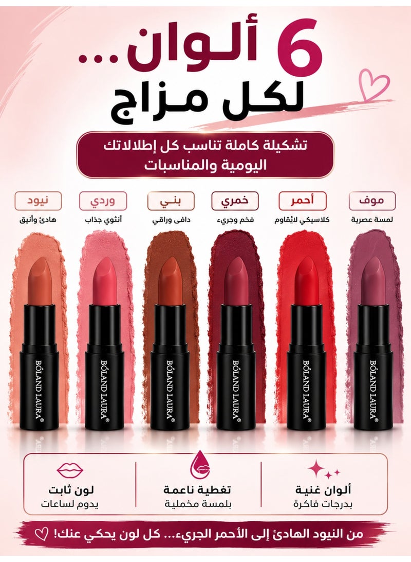 BOLAND LAURA Luxury Matte Lipstick Set with Professional Lip Liners – 6 Long-Lasting Velvet Shades + 3 Precision Lip Pencils - Image 3