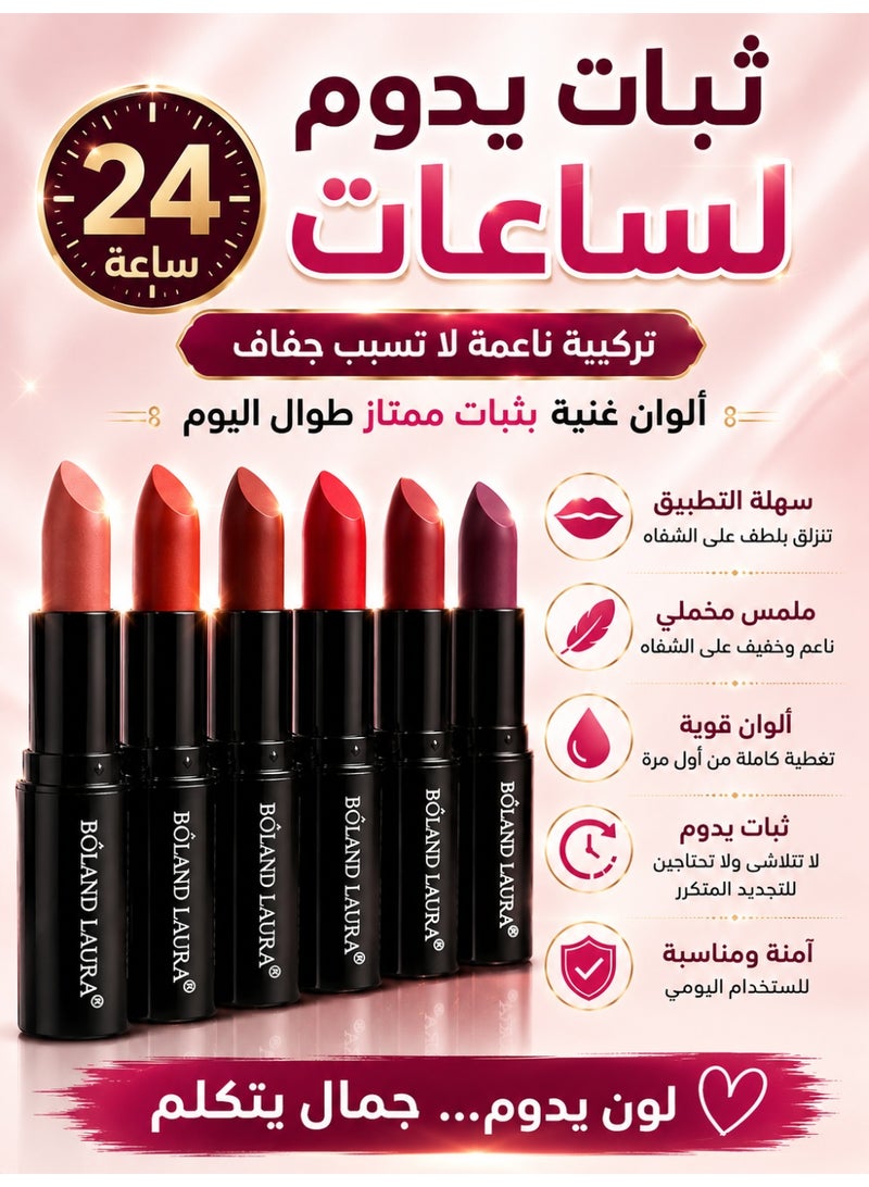 BOLAND LAURA Luxury Matte Lipstick Set with Professional Lip Liners – 6 Long-Lasting Velvet Shades + 3 Precision Lip Pencils - Image 5