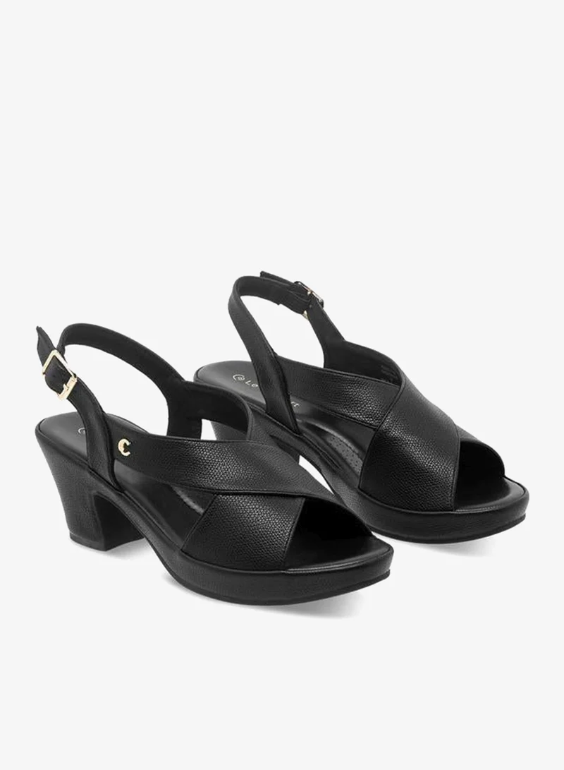 Le Confort BLACK Women Cross Strap Block Heel Sandals for Women | Best Price UAE