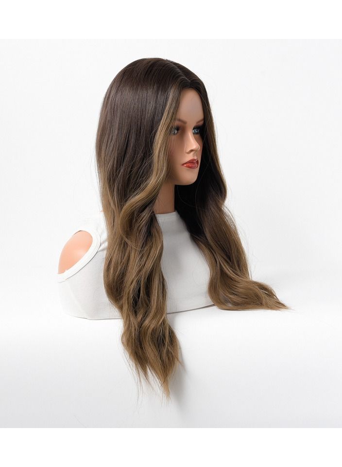 Estelle Wig Female Long Curly Hair Big Wave Medium Long Full Headgear Golden Mix Light Chocolate Brown - Image 3