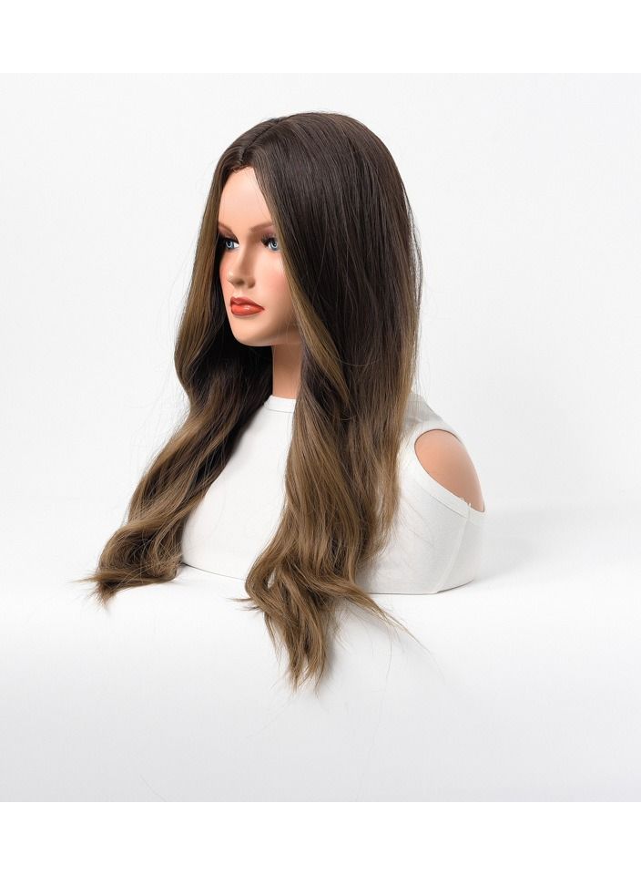 Estelle Wig Female Long Curly Hair Big Wave Medium Long Full Headgear Golden Mix Light Chocolate Brown - Image 2