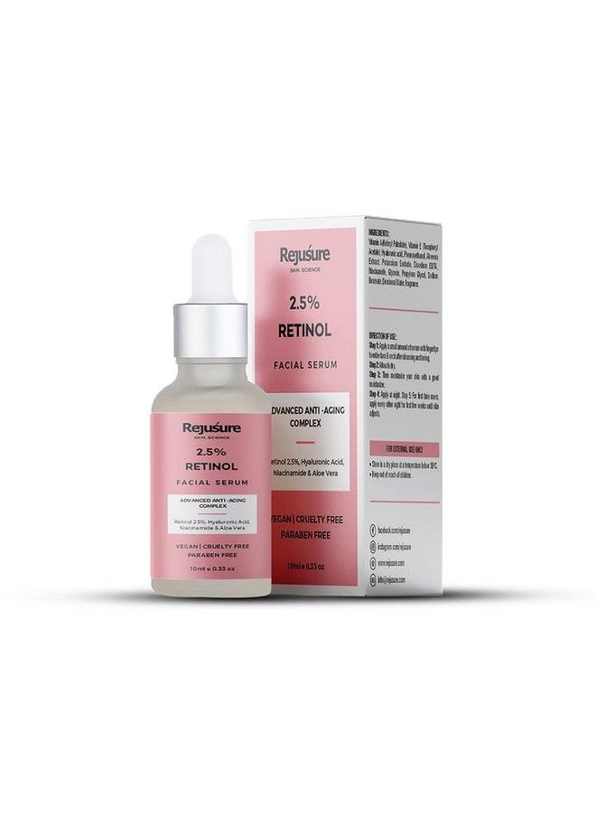 Rejusure 2.5% Retinol Face Serum For Anti Aging Night Face Serum With Retinol To Reduce Fine Lines & Wrinkles Promotes Cell Turnover Youthful & Smooth Skin 10Ml  - Image 1