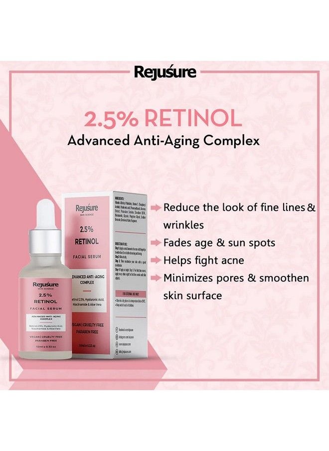 Rejusure 2.5% Retinol Face Serum For Anti Aging Night Face Serum With Retinol To Reduce Fine Lines & Wrinkles Promotes Cell Turnover Youthful & Smooth Skin 10Ml  - Image 4