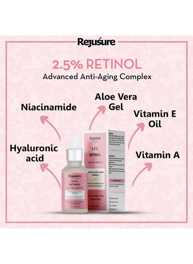 Rejusure 2.5% Retinol Face Serum For Anti Aging Night Face Serum With Retinol To Reduce Fine Lines & Wrinkles Promotes Cell Turnover Youthful & Smooth Skin 10Ml  - Image 3