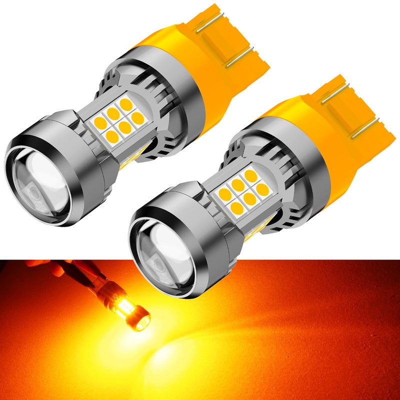 PHINLION 7443 7444 T20 LED Turn Signal Light Bulbs Amber Yellow Pack of 2 - Image 3
