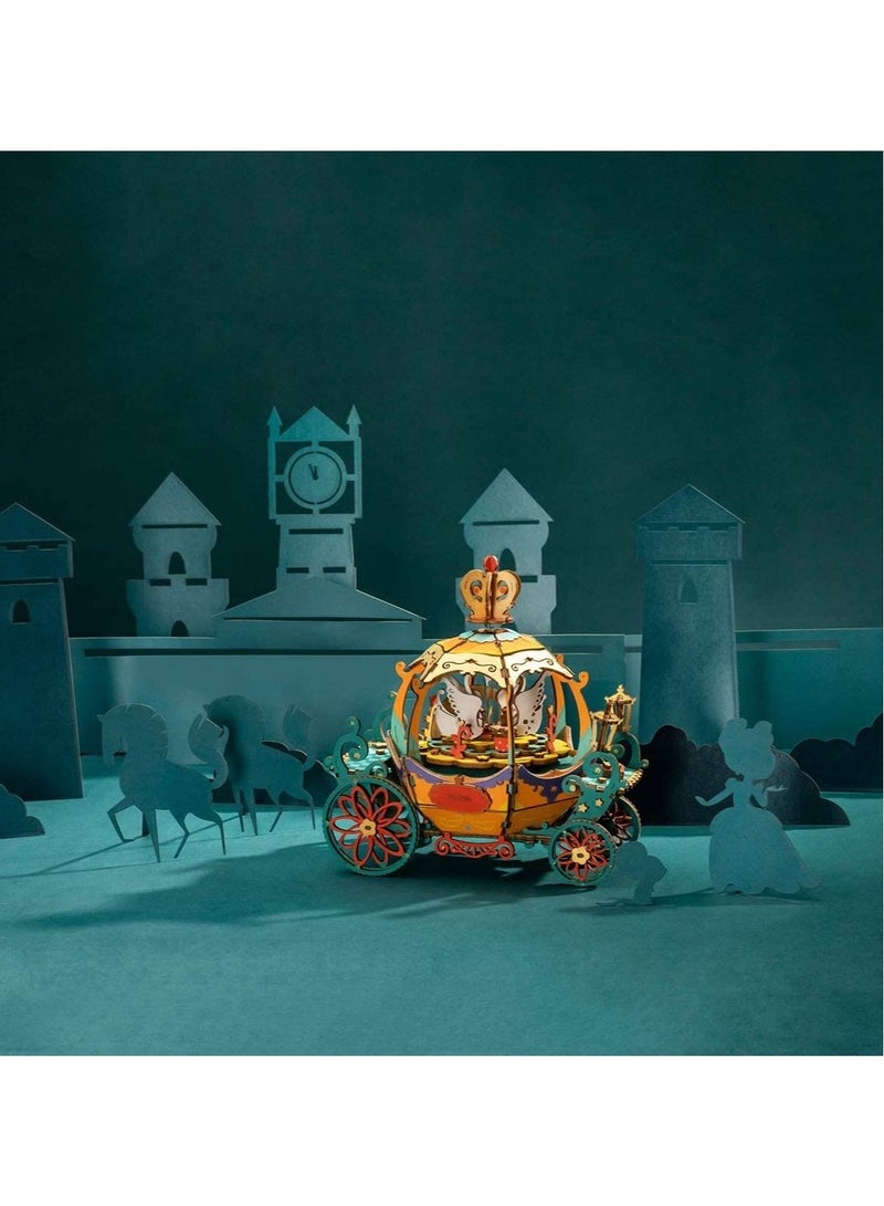 أحجية خشبية ثلاثية الأبعاد، صندوق موسيقى كرنك اليد، ألعاب ميكانيكية، مجموعة أعمال يدوية خشبية - هدية إبداعية للأولاد والبنات والكبار والأطفال (عربة اليقطين) - Image 3