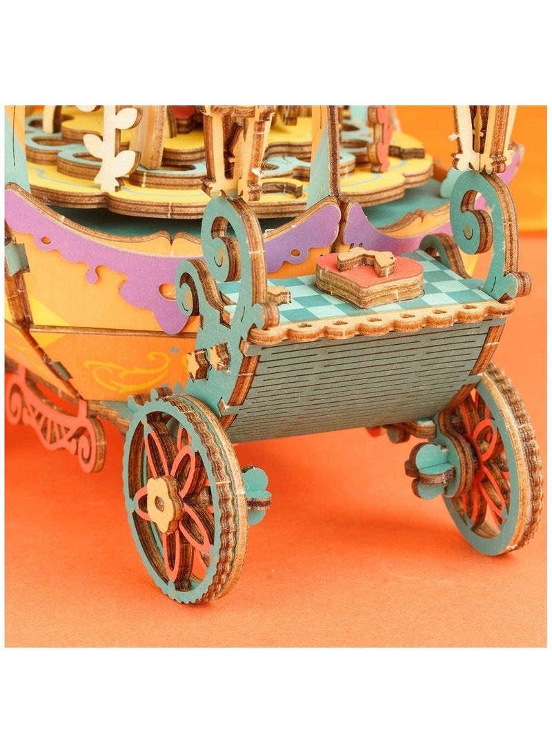 أحجية خشبية ثلاثية الأبعاد، صندوق موسيقى كرنك اليد، ألعاب ميكانيكية، مجموعة أعمال يدوية خشبية - هدية إبداعية للأولاد والبنات والكبار والأطفال (عربة اليقطين) - Image 4