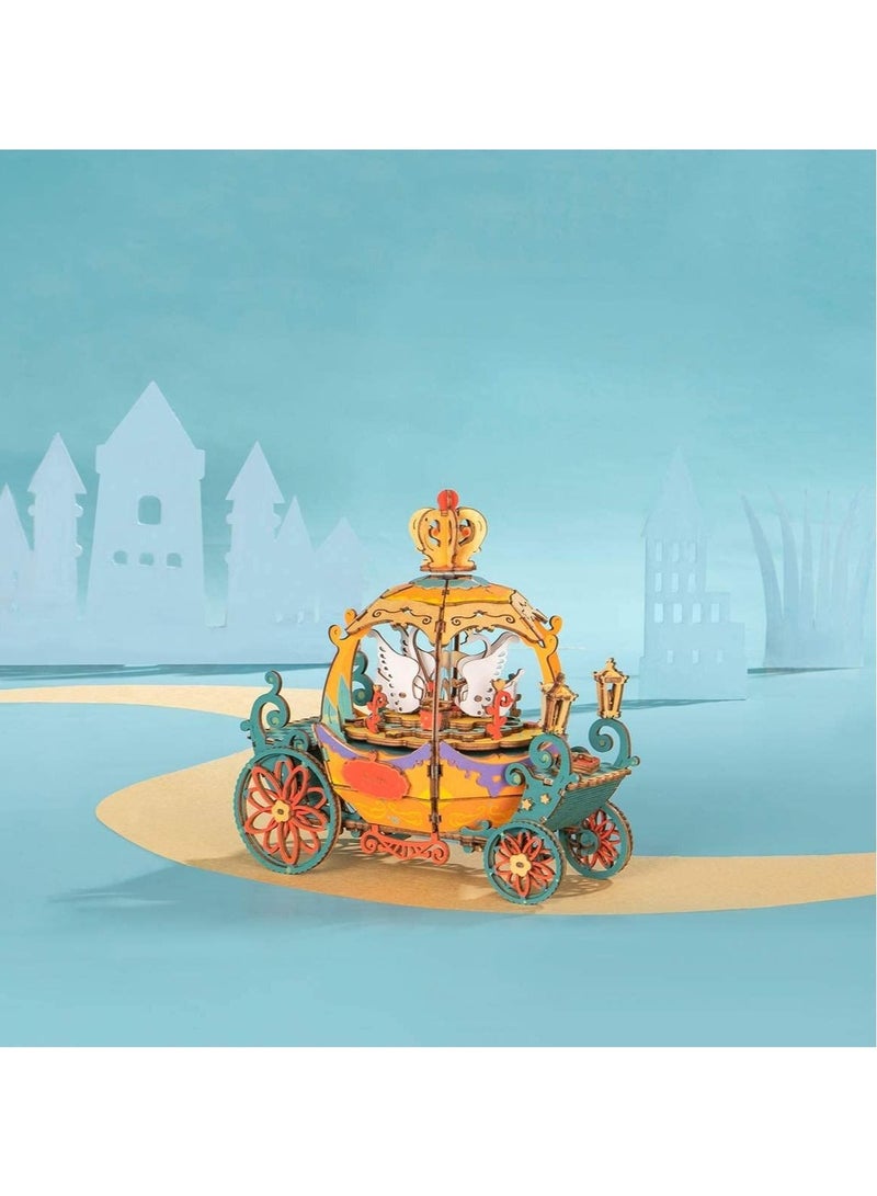 أحجية خشبية ثلاثية الأبعاد، صندوق موسيقى كرنك اليد، ألعاب ميكانيكية، مجموعة أعمال يدوية خشبية - هدية إبداعية للأولاد والبنات والكبار والأطفال (عربة اليقطين) - Image 1