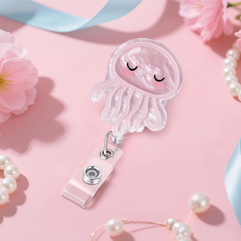 Itokey Pink Jellyfish Badge Reel  Cute Badge Holder  Funny Nurse Name Reel With Retractable Clip  Medical Worker Id Card Holders  Pediatric Nursing Accessories For Nurse Doctor Student Teacher Office - Image 5