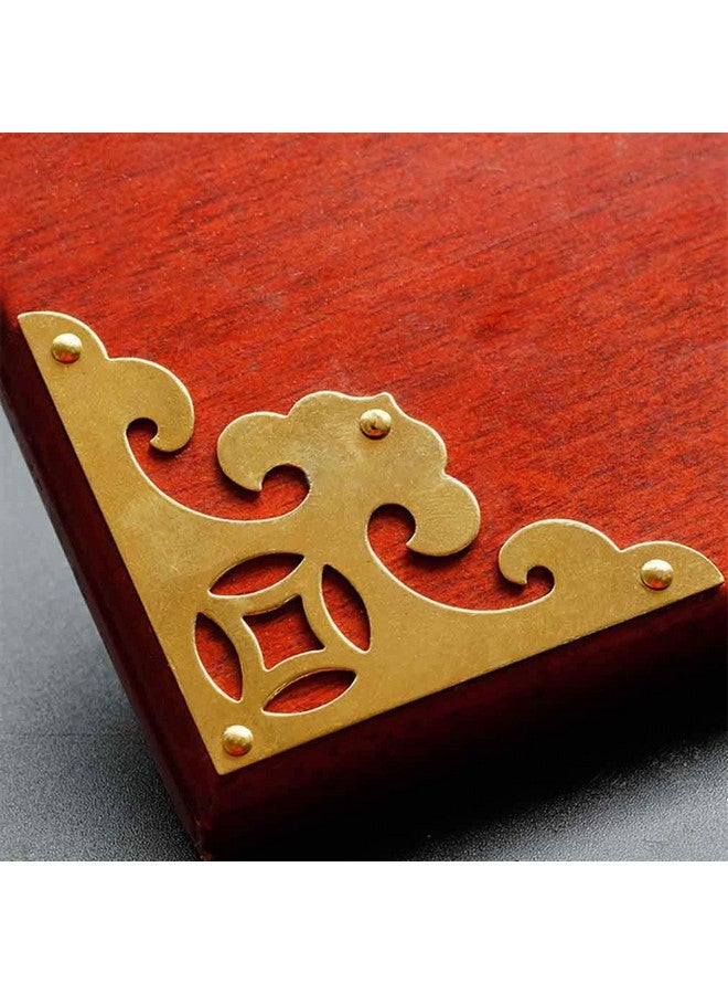 Tiazza 4Pcs Vintage Brass Antique Decorative Box Corner Protector Triangle with Screws,Wooden Jewelry Gift Box Cabinet Chest Accessories Guard Edge Cover Flat Corner Braces(Gold) - Image 4