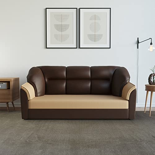 WESTIDO Cyrus Leatherette 3-Person Sofa (Finish Color - Creame Brown, Diy(Do-It-Yourself))|1 Year Warranty - Image 1