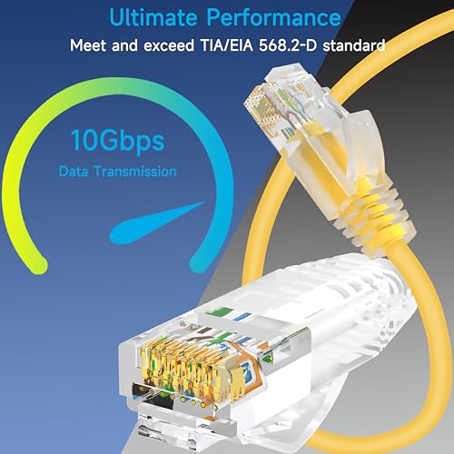 Lysymixs Cat6a Slim Ethernet Patch Cable 0.5 ft (24 Pack), Cat6a Patch Cable for Data Centers, Cat 6 Cable 10G, Network Patch Cables for Home and Enterprise Network -Yellow - Image 2