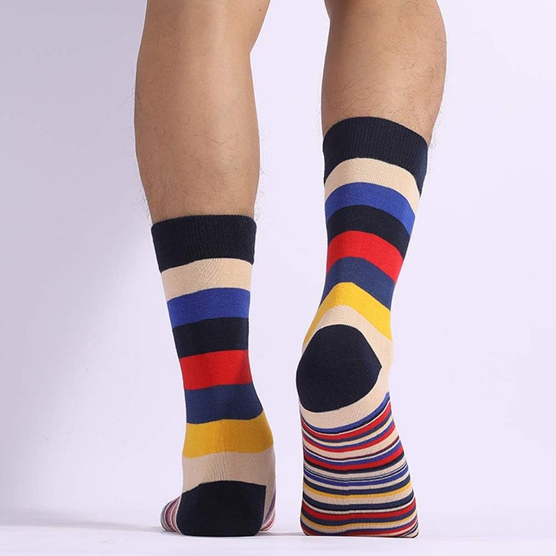 TOEJYJ Mens Fun Dress Socks, Pattern Funny Casual Socks Pack, Colorful Striped Cotton Novelty Socks Size 10-13 - Image 4