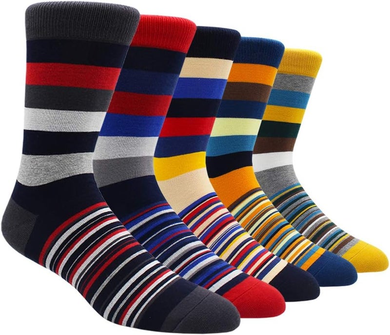 TOEJYJ Mens Fun Dress Socks, Pattern Funny Casual Socks Pack, Colorful Striped Cotton Novelty Socks Size 10-13 - Image 1