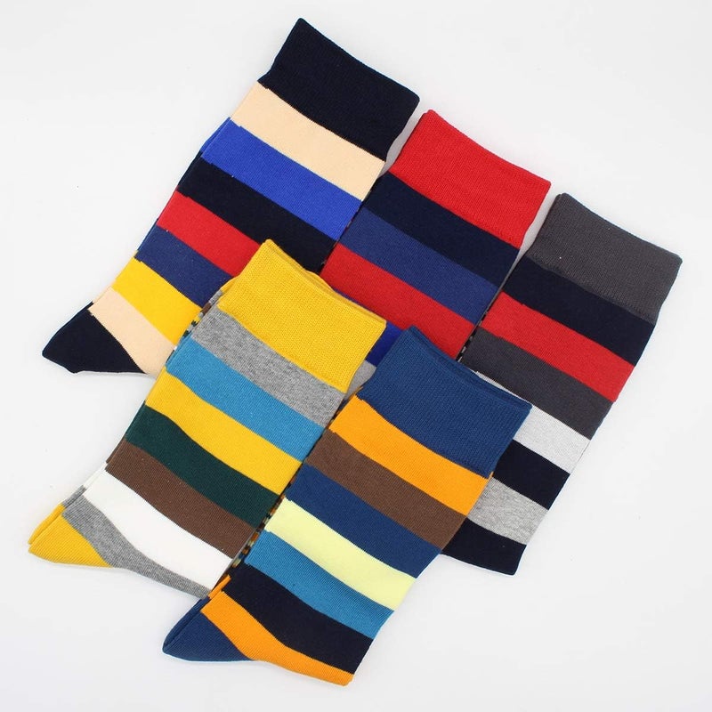 TOEJYJ Mens Fun Dress Socks, Pattern Funny Casual Socks Pack, Colorful Striped Cotton Novelty Socks Size 10-13 - Image 2