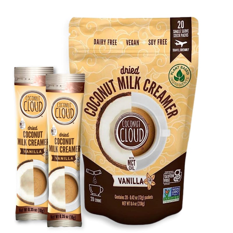 Coconut Cloud DairyFree Coffee Creamer  Minimally Processed Shelf Stable Made from Coconut Powdered Milk  Vegan Gluten Free NonGMO Home Office Travel Creamers Vanilla  20 Sticks - Image 3