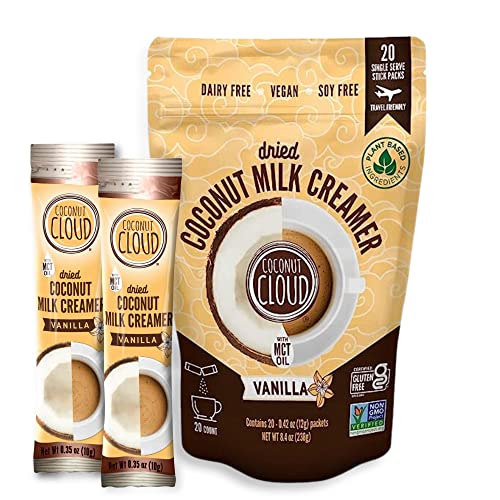 Coconut Cloud DairyFree Coffee Creamer  Minimally Processed Shelf Stable Made from Coconut Powdered Milk  Vegan Gluten Free NonGMO Home Office Travel Creamers Vanilla  20 Sticks - Image 1