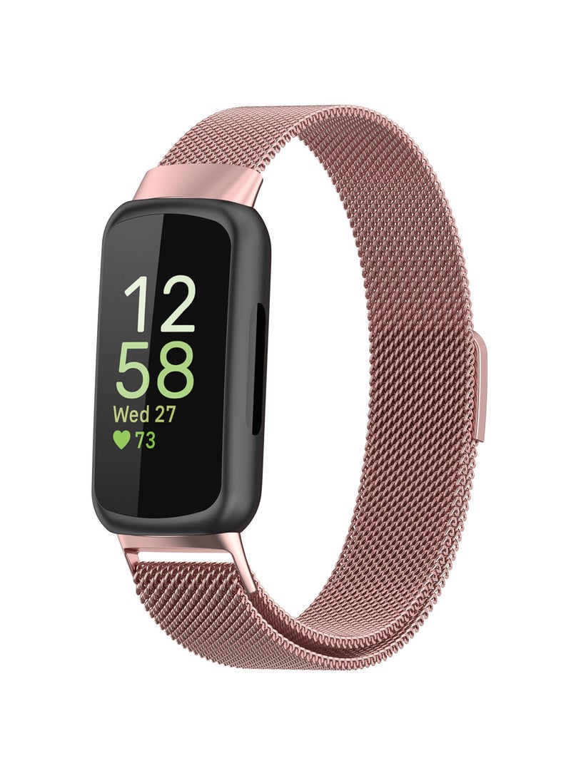 Metal Band Compatible with Fitbit Inspire 3 Bands Women Men Stainless Steel Mesh Loop Adjustable Wristband Replacement Strap for Fitbit Inspire 3 Fitness Tracker (Rose Pink) - Image 1
