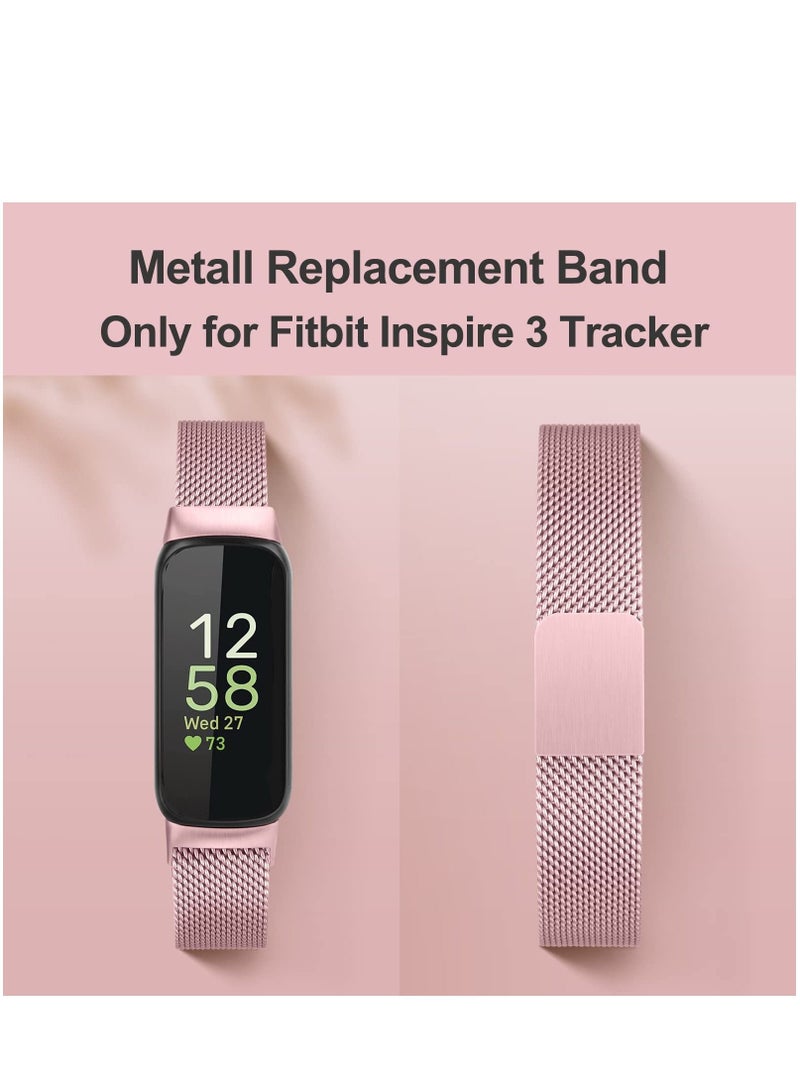 Metal Band Compatible with Fitbit Inspire 3 Bands Women Men Stainless Steel Mesh Loop Adjustable Wristband Replacement Strap for Fitbit Inspire 3 Fitness Tracker (Rose Pink) - Image 2