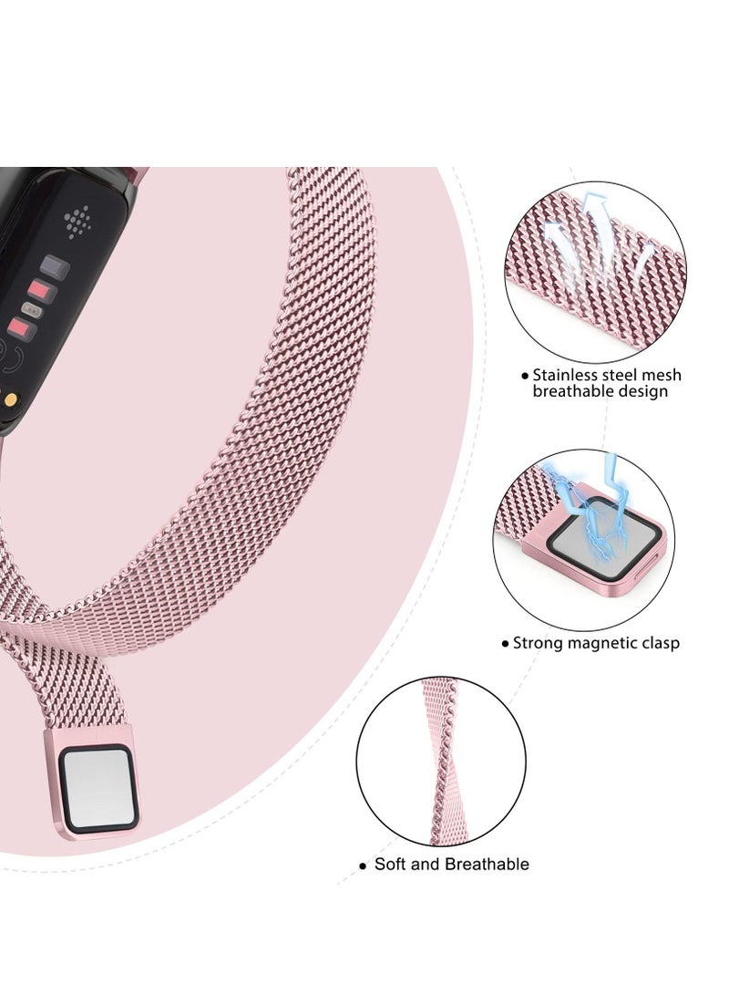 Metal Band Compatible with Fitbit Inspire 3 Bands Women Men Stainless Steel Mesh Loop Adjustable Wristband Replacement Strap for Fitbit Inspire 3 Fitness Tracker (Rose Pink) - Image 3