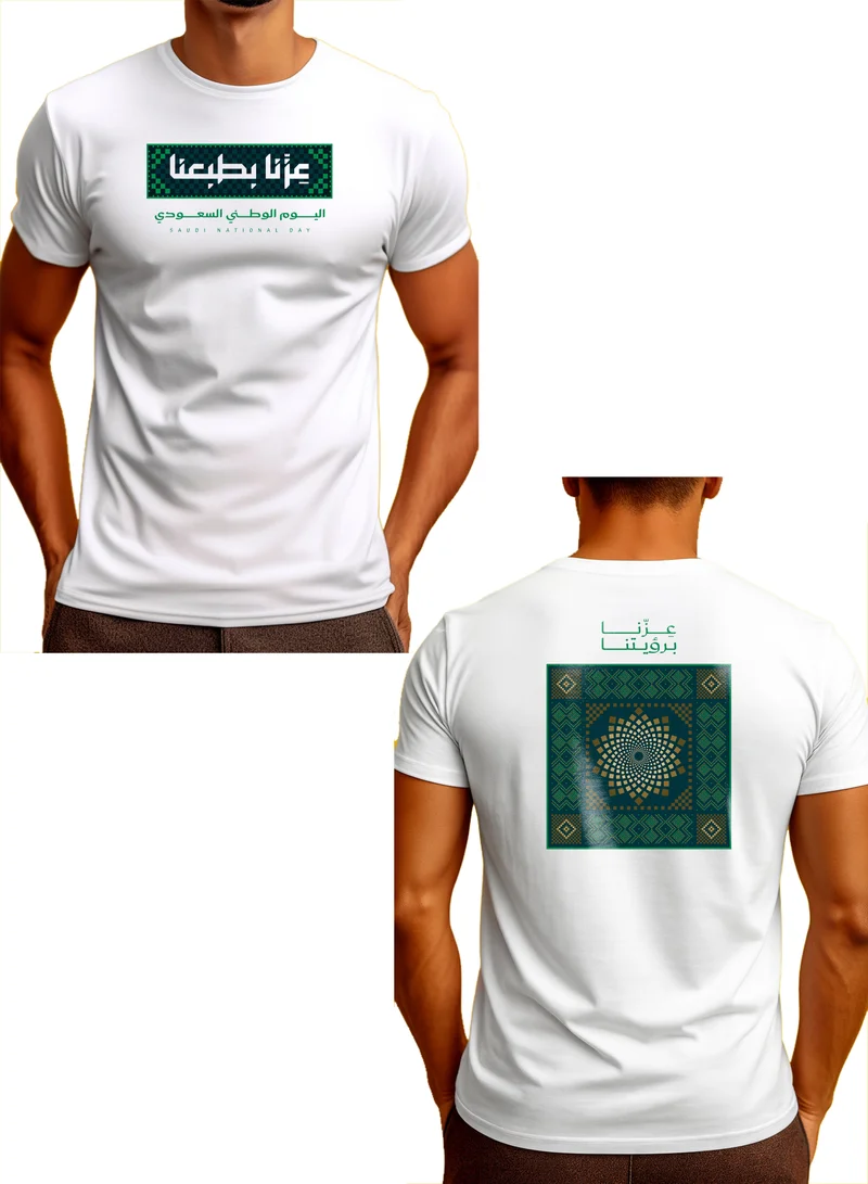 Lowha Cotton T-Shirt for Men & Women with Saudi National Day Celebration Design Printed on Both Sides