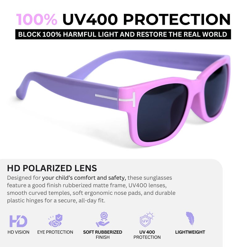 AMOUR نظارات شمسية قطبية أنيقة للأطفال للجنسين مع عدسات حماية من الأشعة فوق البنفسجية، مناسبة للأعمار من 4 إلى 7 سنوات | 1 نظارة شمسية، 1 علبة، 1 قطعة قماش تنظيف - Image 4