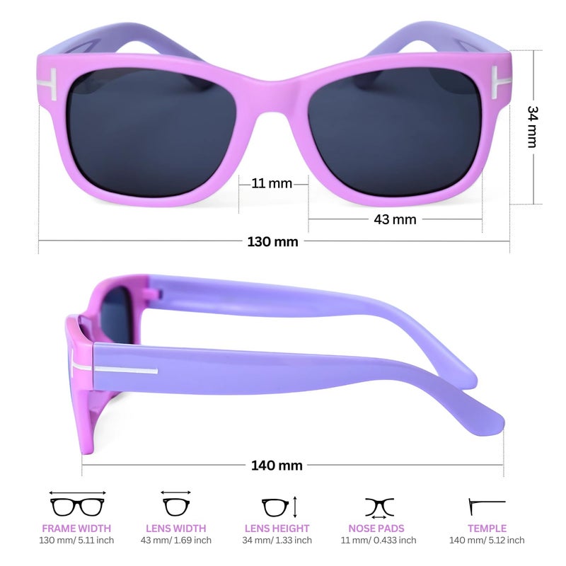 AMOUR نظارات شمسية قطبية أنيقة للأطفال للجنسين مع عدسات حماية من الأشعة فوق البنفسجية، مناسبة للأعمار من 4 إلى 7 سنوات | 1 نظارة شمسية، 1 علبة، 1 قطعة قماش تنظيف - Image 2
