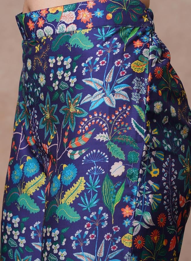 globus Globus Women Purple Printed Alia Cut Peplum Tunic & Straight Pants Co-Ord Set by Styli - Image 5