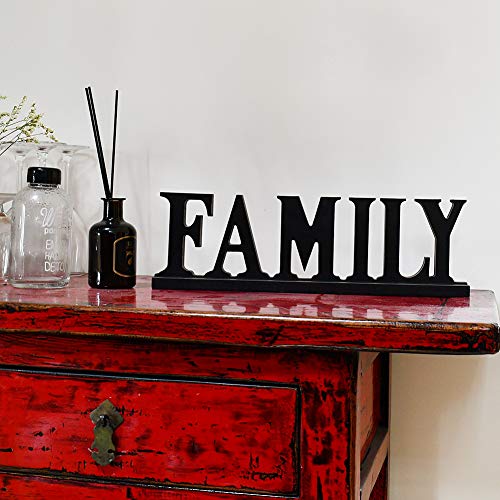 Attraction Design Rustic Wood Family Sign for Home Decor, Decorative Wooden Cutout Word Freestanding Family Tabletop Decor 16.5" X 5" Black Block Letters Sign Mantel Fireplace Decoration - Image 3