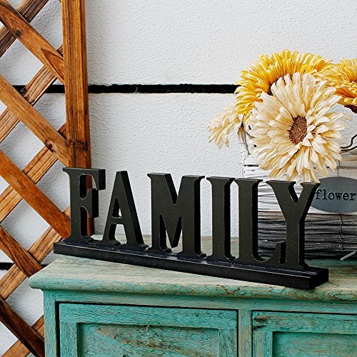 Attraction Design Rustic Wood Family Sign for Home Decor, Decorative Wooden Cutout Word Freestanding Family Tabletop Decor 16.5" X 5" Black Block Letters Sign Mantel Fireplace Decoration - Image 2
