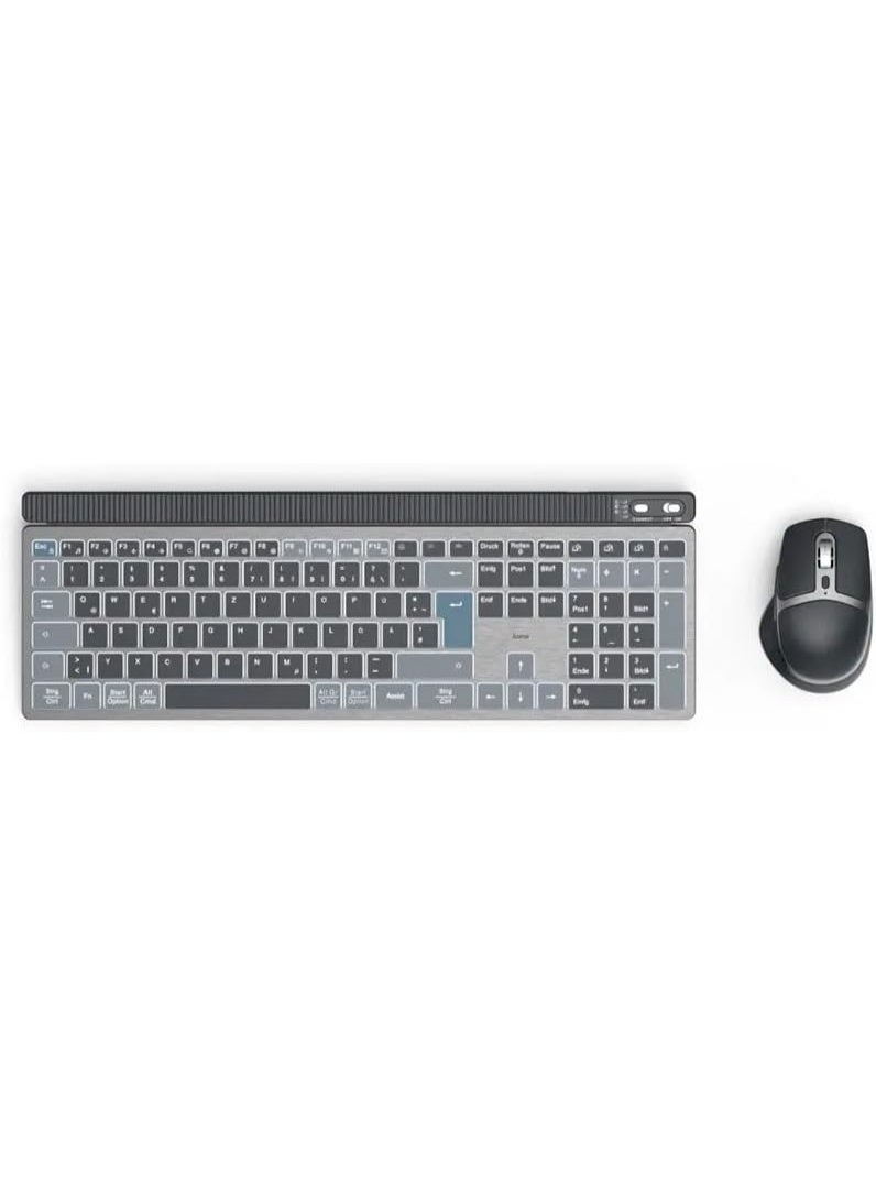 Hama | WKM-750 Wireless Keyboard Mouse Set (Multi Device 1 x Radio, 2 x Bluetooth for PC, Laptop, Tablet, Silent Keyboard LED, Adjustable Writing Angle, FN-Lock, Ergonomic Silent Mouse - Image 1