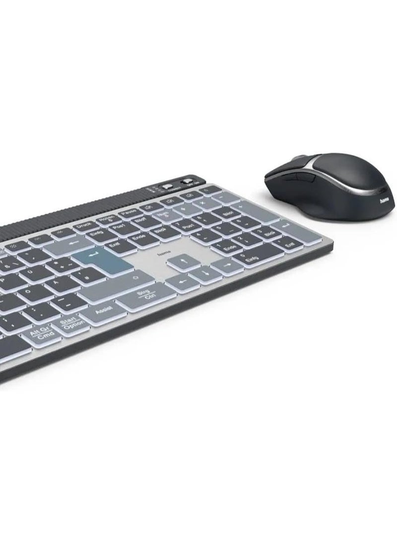Hama | WKM-750 Wireless Keyboard Mouse Set (Multi Device 1 x Radio, 2 x Bluetooth for PC, Laptop, Tablet, Silent Keyboard LED, Adjustable Writing Angle, FN-Lock, Ergonomic Silent Mouse - Image 5