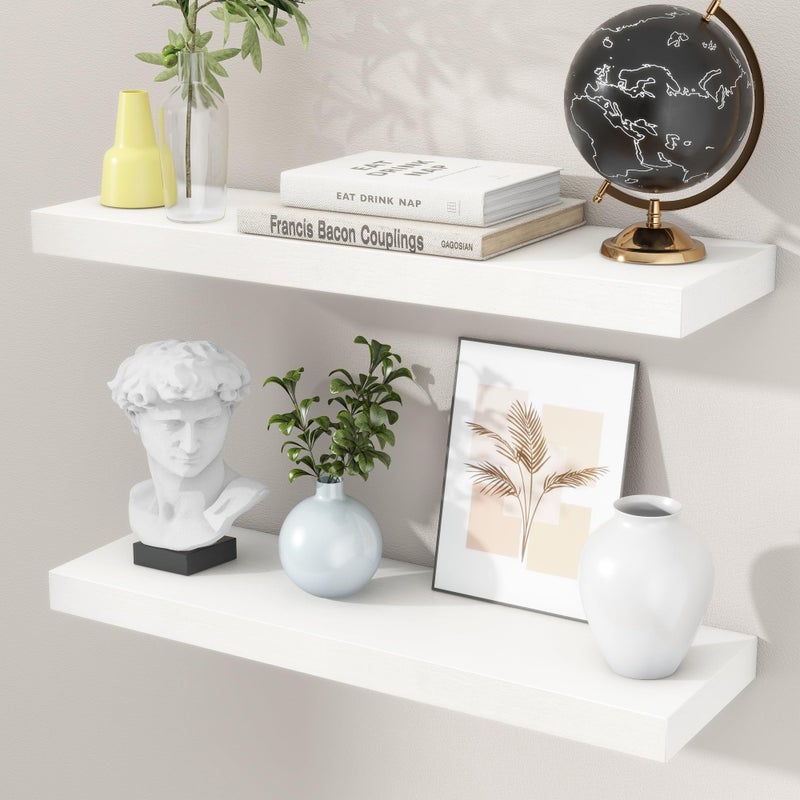 fuqing White Floating Shelves for Wall 24 Inch Wide x 67 Inch Deep Solid Wood Shelves Set of 2 White Wood Ledge Shelf for Bedroom Bathroom Living Room Kitchen