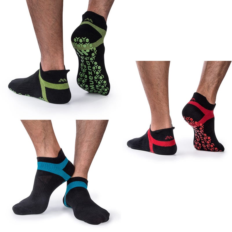 Muezna Men's Non-Slip Yoga Socks, Anti-Skid Pilates, Barre, Bikram Fitness Hospital Slipper Socks with Grips - Image 1