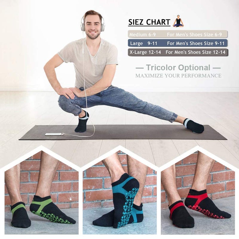 Muezna Men's Non-Slip Yoga Socks, Anti-Skid Pilates, Barre, Bikram Fitness Hospital Slipper Socks with Grips - Image 3