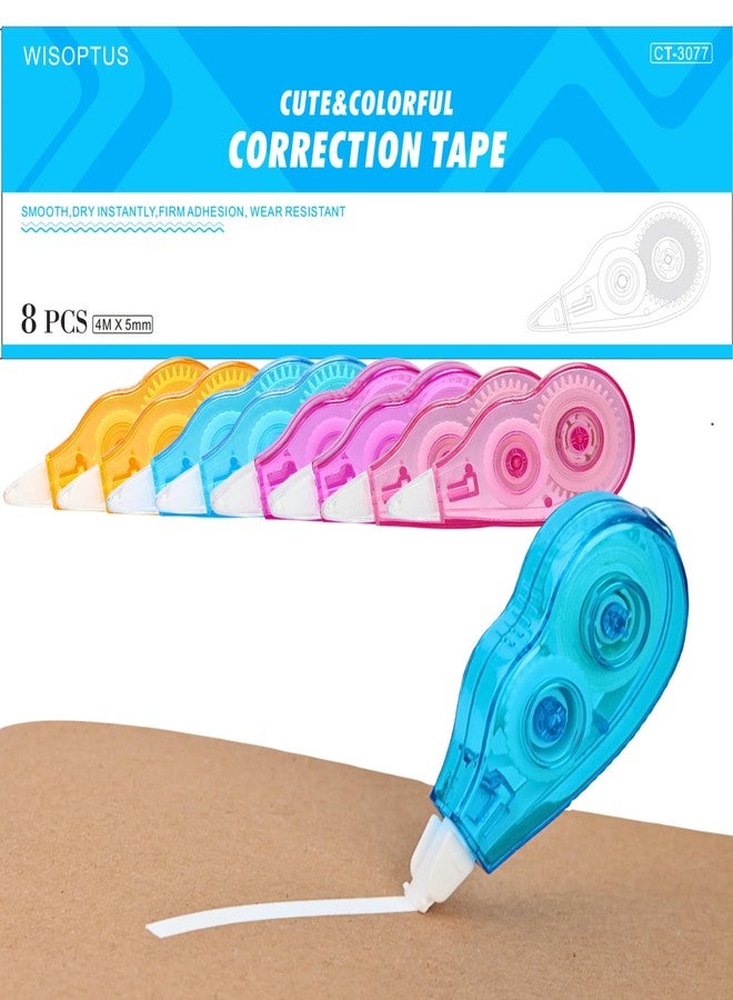 WISOPTUS 8-Count Pack Correction Tape, 13.12ft, Easy to Use Mini Correction Tape, Dry Instant Tear-Resistant and Silent, School Office Supplies, Multicolor - Image 1