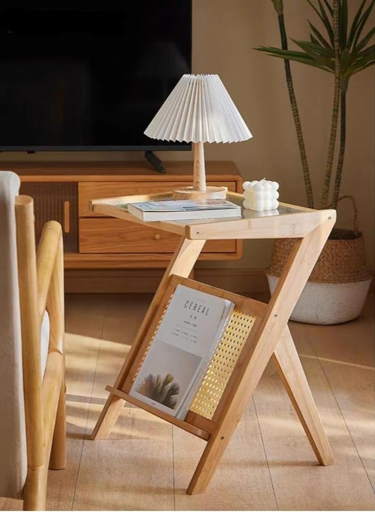 HOME TASTE TOMSUN Coffee Table with Storage Bamboo Accent Bedside Tables Boho Wooden End Table Mid Century Nightstand for Living Room Bedroom - Image 1